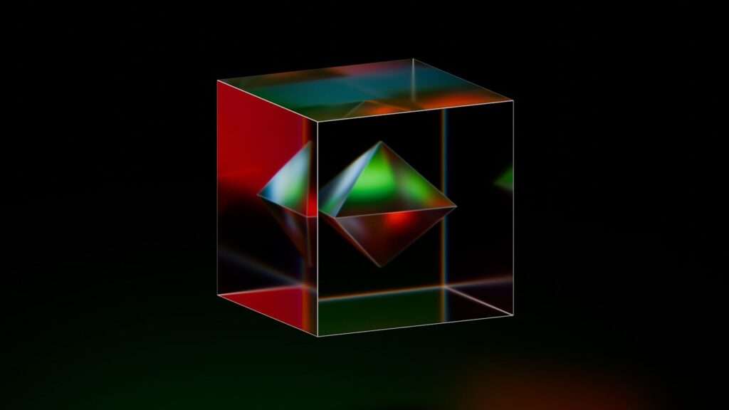 A picture of a cube in the dark